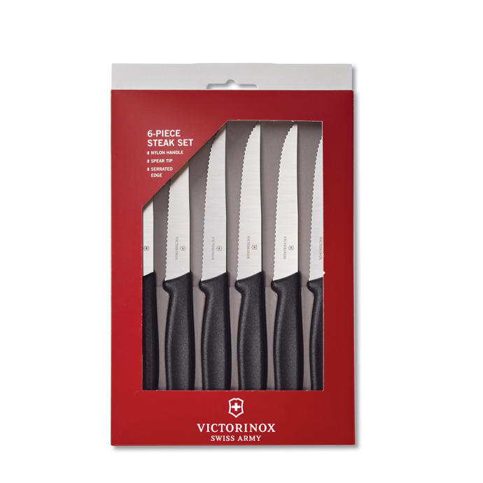 Victorinox Swiss Army 47650 6 Piece Steak Knife Set W Pointed Tip Wavy Edge Black Polypropylene