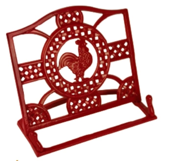 Anchor 98919 Cast Iron Cookbook Holder Red Rooster Design