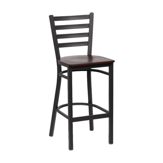 Royal Industries Roy9002w 43 3 8 Bar Stool W Walnut Wood Seat Metal Frame Matte Black