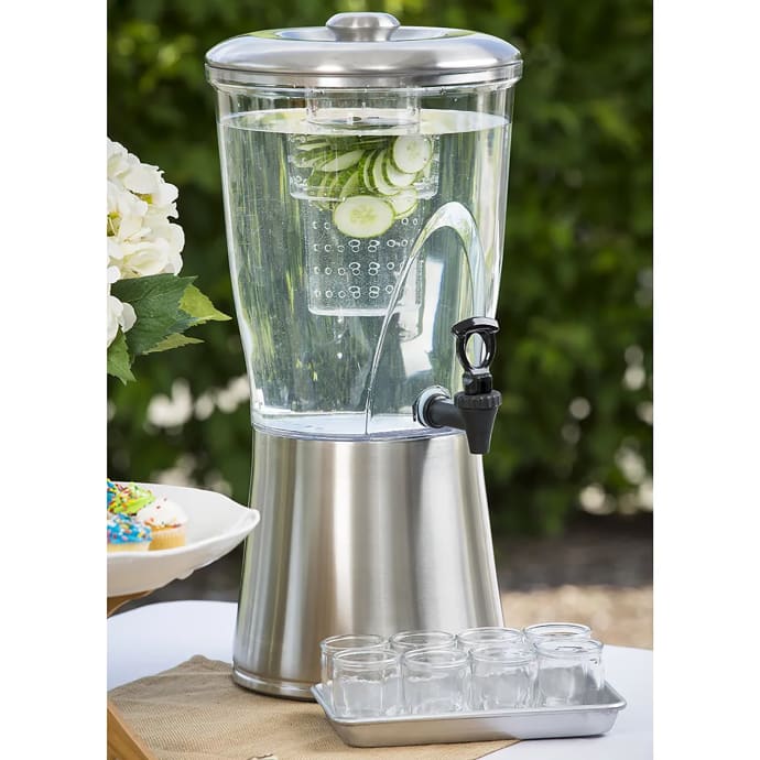 Tablecraft N175 1/2 gal Beverage Dispenser w/ Infuser Plastic  Container, Stainless Base
