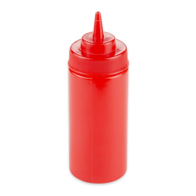 Get Sb 16 R 16 Oz Squeeze Bottle W Lid Red A squeeze bottle is a type of container such as a plastic bottle for dispensing a fluid, that is powered by squeezing the container by exerting pressure with the user's hand. katom restaurant supply