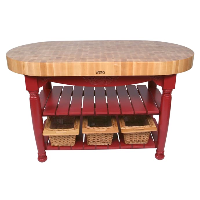 John Boos Cu Har60 60 Oval Butcher Block Hard Maple Top W Barn Red Base