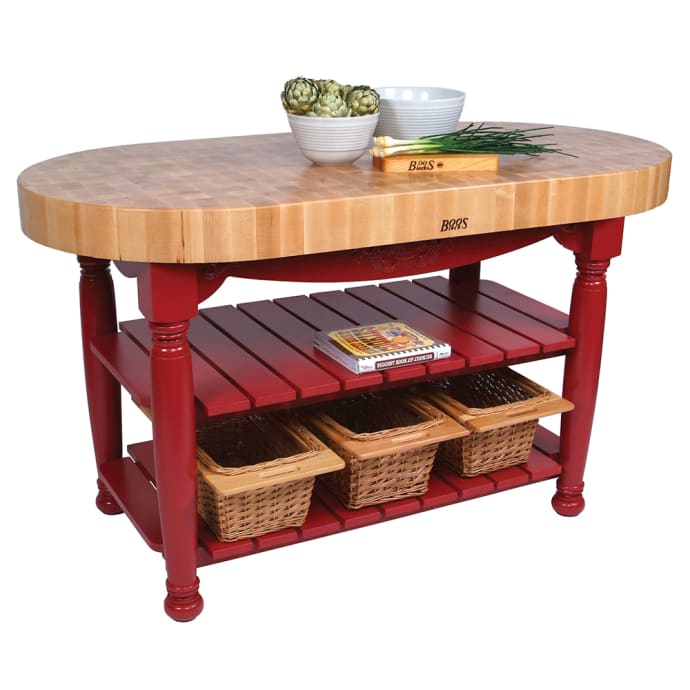 John Boos Cu Har60 60 Oval Butcher Block Hard Maple Top W Barn Red Base