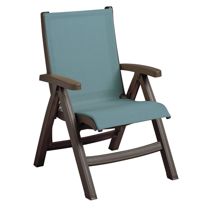 Grosfillex Ut003037 Jamaica Beach Folding Sling Chair Spa Blue Fabric W Bronze Mist Frame