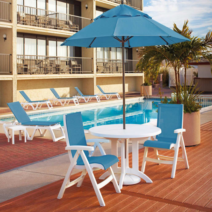 Grosfillex Ut006004 Jamaica Beach Folding Sling Chair Sky Blue Fabric W White Frame