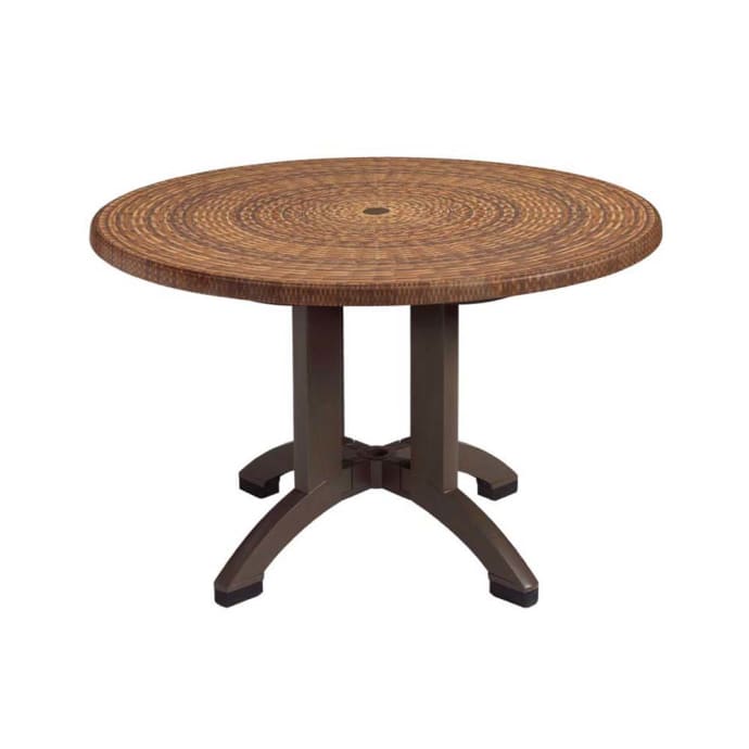 Grosfillex Ut380018 42 Round Atlanta, Round Wooden Outdoor Table With Umbrella Hole