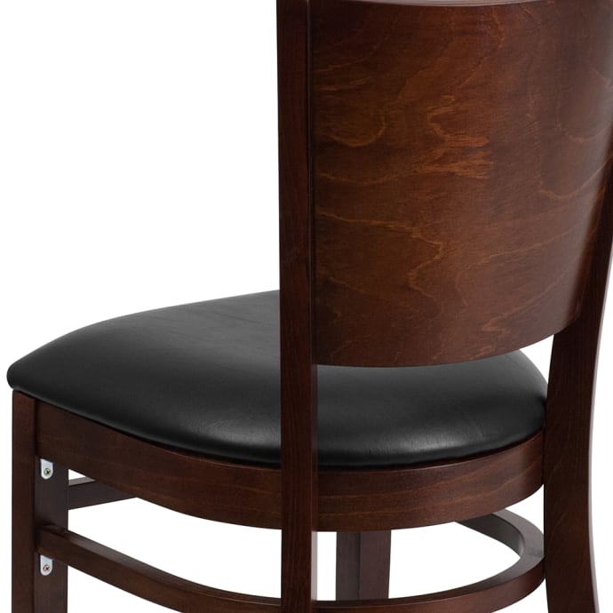 Flash Furniture XU-DG-W0094B-WAL-BLKV-GG Restaurant Chair w/ Solid Back \u0026  Black Vinyl Seat - Beechwood Frame, Walnut Finish