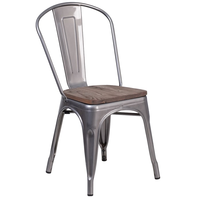 Underlegen praktiserende læge petroleum Flash Furniture XU-DG-TP001-WD-GG Stacking Side Chair w/ Vertical Slat Back  & Wood Seat - Distressed Metal Frame, Silver