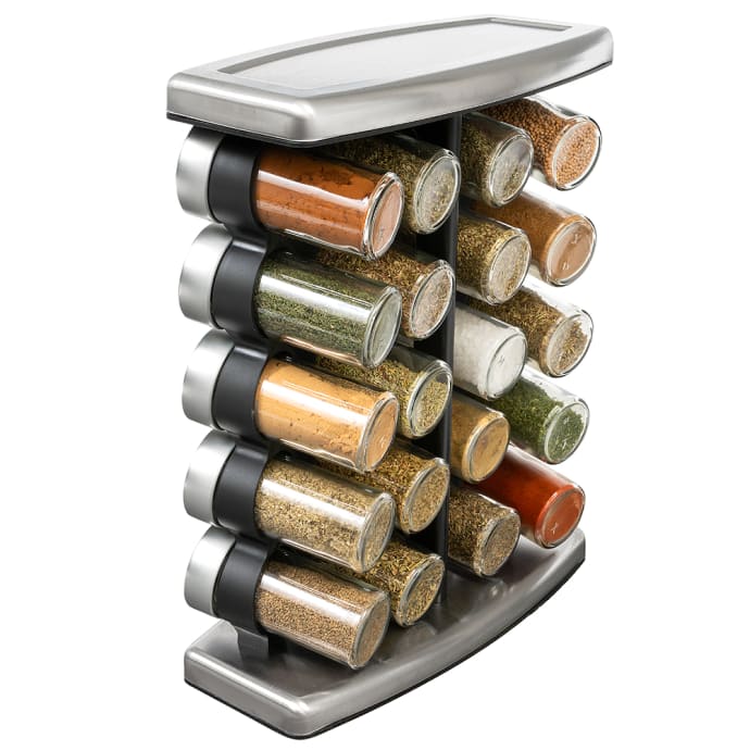 Olde Thompson 25 728 Traditional Spice Rack w 20 Spice Jars Stainless Steel 14 H