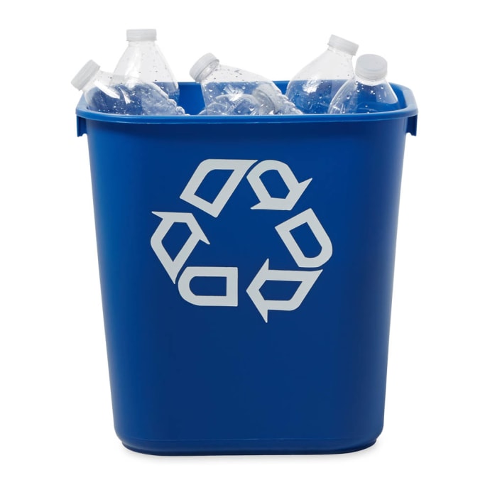 Winco PTCS-23L, 23 Gallon Blue Recycle Tall Square Plastic Trash