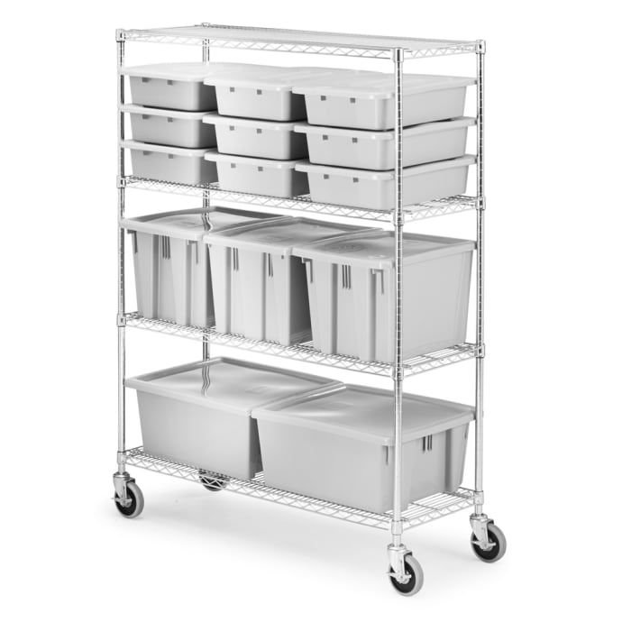 Rubbermaid FG9G8000CHRM Chrome Four Shelf Mobile Rack - 18 x 50 x 67