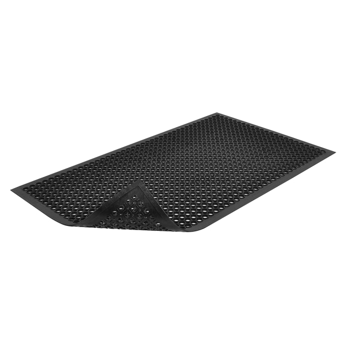 Rubber-Cal Kitchen Mat Anti-Slip Grease-proof Chef Mats - 3/8 in x 3 ft x 5 ft with A Beveled Edge - Black Rubber Mat