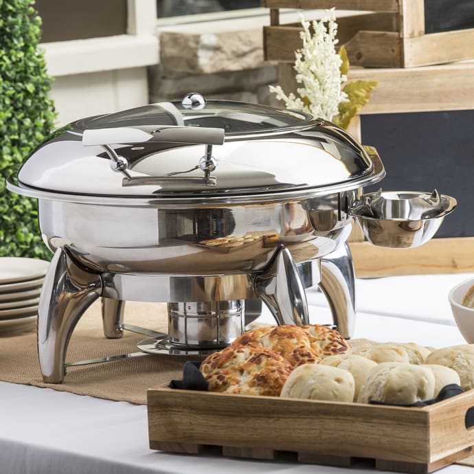 Tablecraft CW40177 Round Chafer w/ Hinged Lid & Chafing Fuel Heat