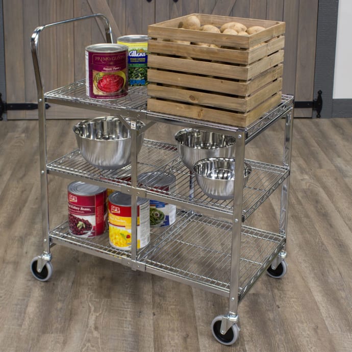 Luxor 3 Level Steel Utility Cart w/ 200 lb Capacity - Flat Ledges