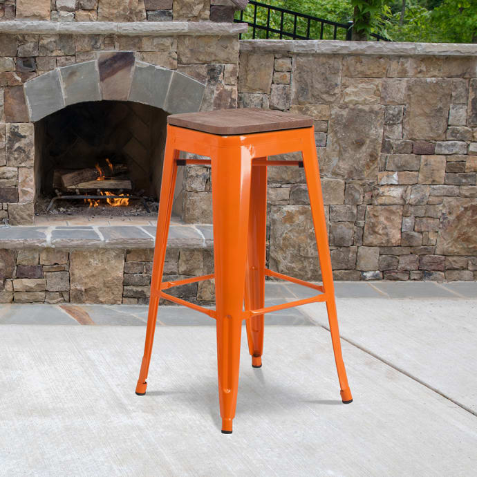 Flash Furniture CH-31320-30-OR-WD-GG Backless Bar Stool w
