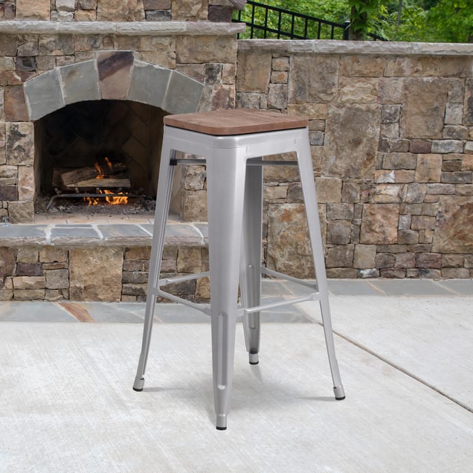 Flash Furniture CH-31320-30-SIL-WD-GG Backless Bar Stool w
