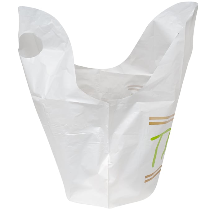 LK Packaging TO211810TY Printed Poly Take-Out Bag w/ Handles