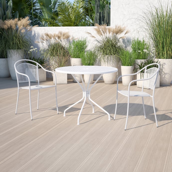 Round white patio table deals with umbrella hole