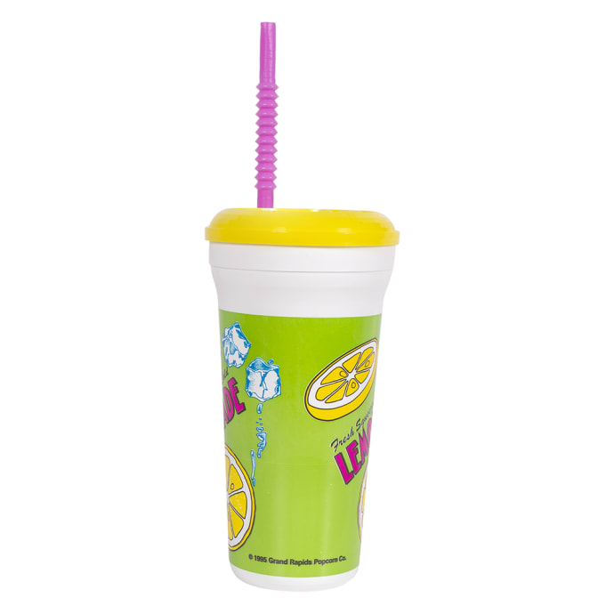 32 oz. Tall Plastic Lemonade Souvenir Cup with Straw and Lid - 200/Case