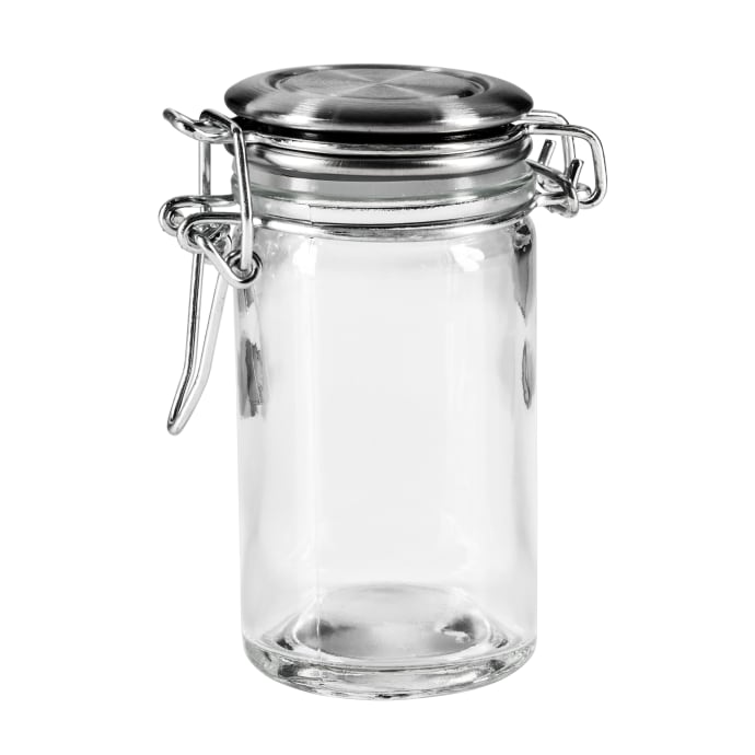 Tablecraft 10106 2 oz. Glass Condiment Jar with Stainless Steel