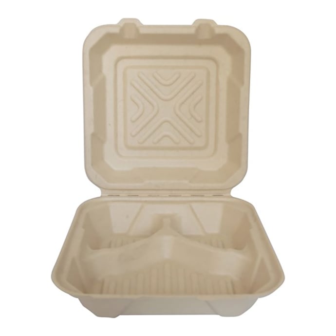 ITI Square Sugar Cane 3-Compartment Hinged Container - 9