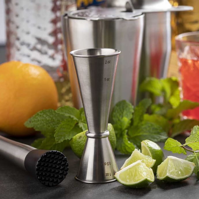 Tablecraft JJ1206 1 oz & 2 oz Japanese Jigger - Stainless Steel