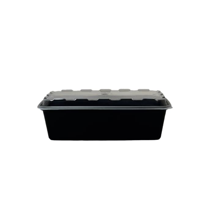 CuBE Packaging 38 oz Rectangular Container w/ Lid - Plastic, Black
