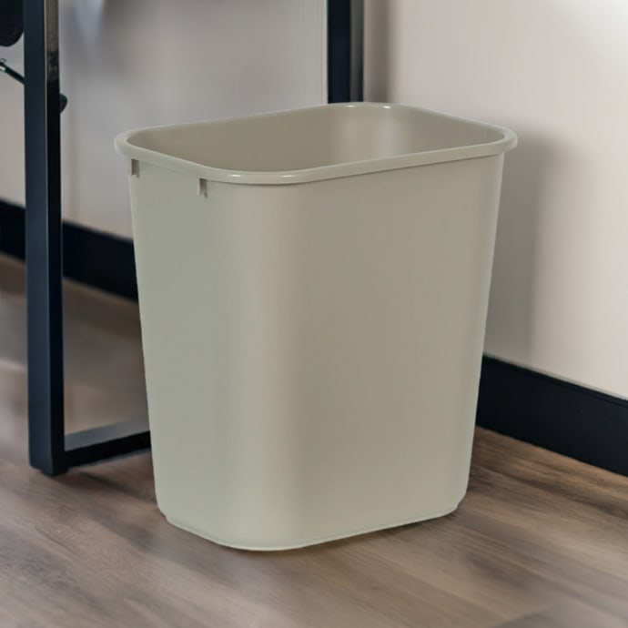 Rectangular Plastic Wastebasket - 7 Gallon (28 Qt) Beige Deskside Trash Can, 15x14.4x10.3 Inches
