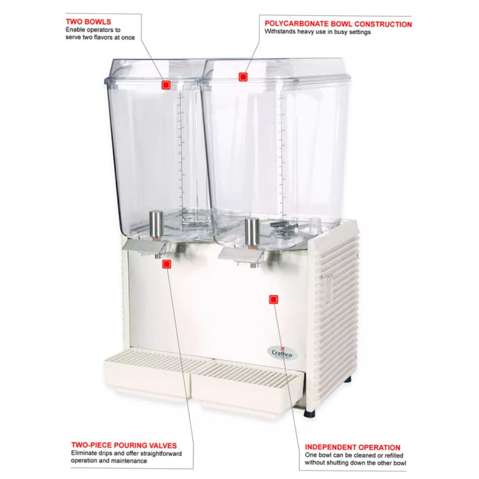 Crathco D25-4 Refrigerated Drink Dispenser w/ (2) 5 gal Bowls, Pre