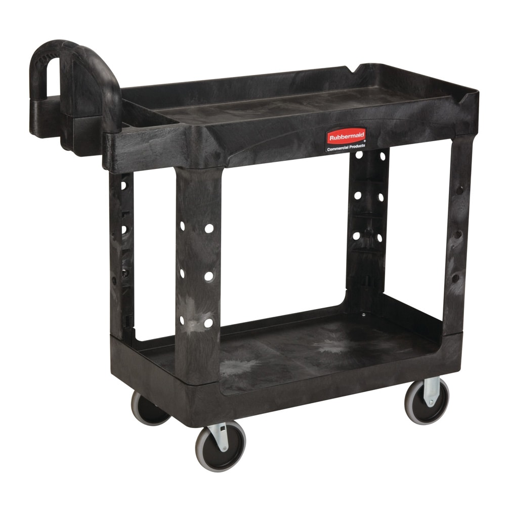 Rubbermaid FG452088BLA 2 Level Polymer Utility Cart w/ 500 lb Capacity, Raised Ledges