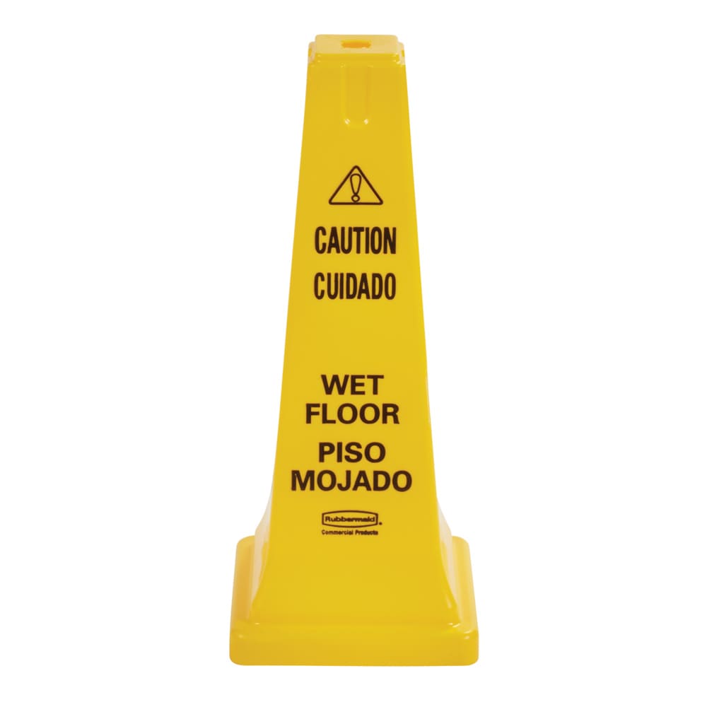 Caution Wet Floor Sign Pop-Up Safety Cone Yellow Multi-Lingual Rubbermaid 