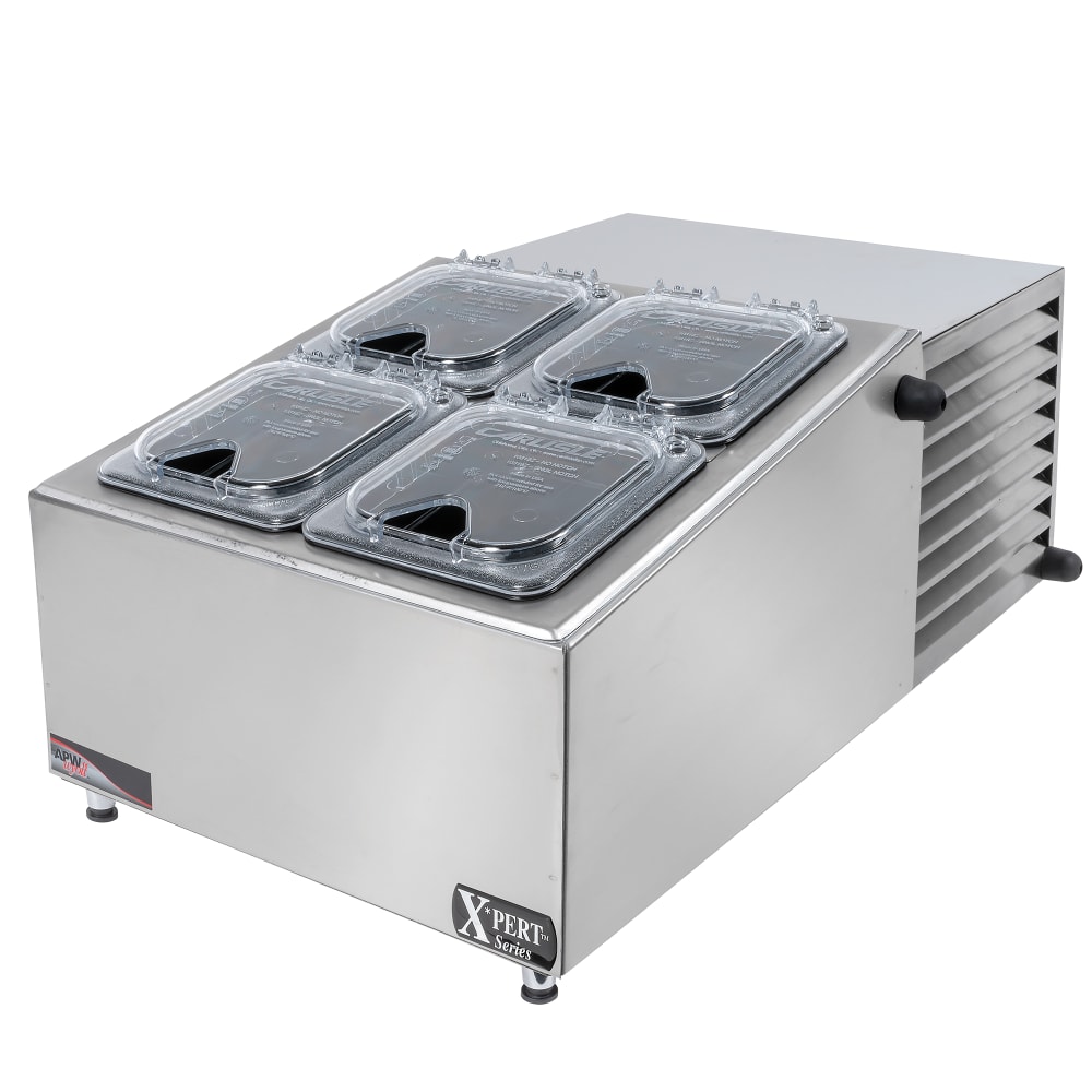 APW RTR4 Refrigerated Topping Rail w/ (4) SixthSize Pans & Covers