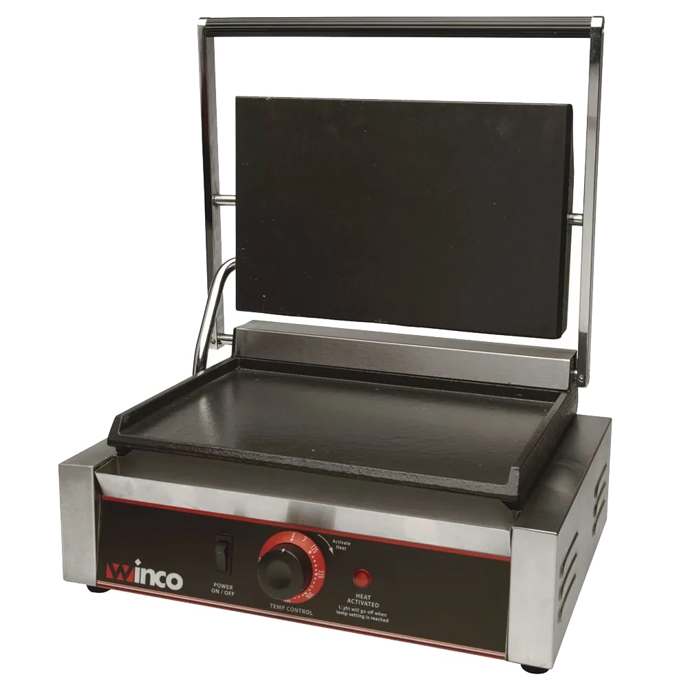Winco ESG1 Single Commercial Panini Press w/ Cast Iron Smooth Plates, 120v