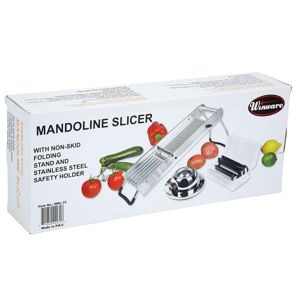Winco MDL-15 Mandoline Slicer w/ Hand Guard (5) Interchangeable Blades, Stainless Steel