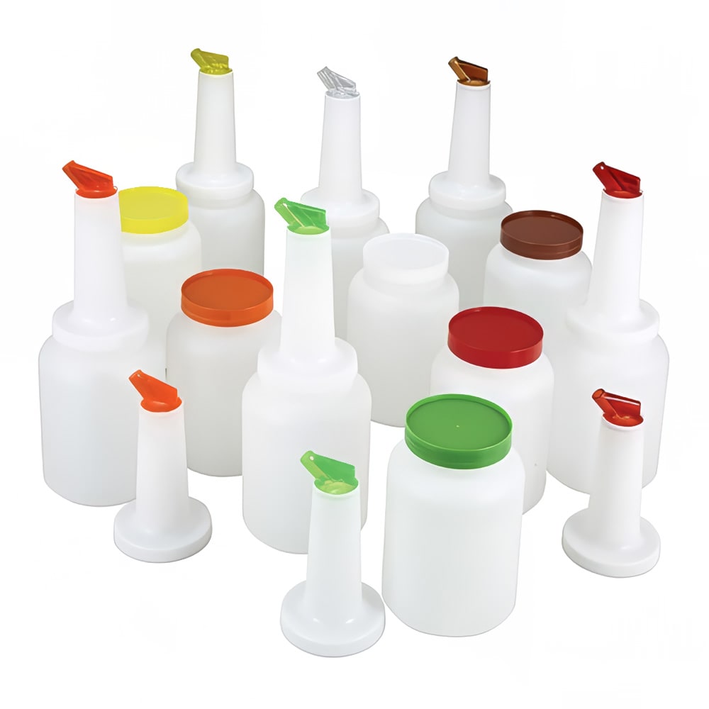 Winco PPB-1MX 1 qt Liquor & Juice Multi Pour Set w/ Assorted Color Spouts &  Lids