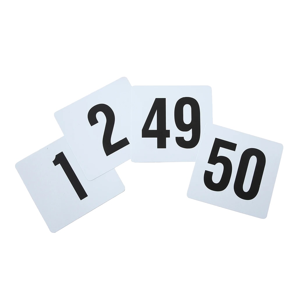 Winco TBN-50 Tabletop Number Cards - #1 50, Plastic, White