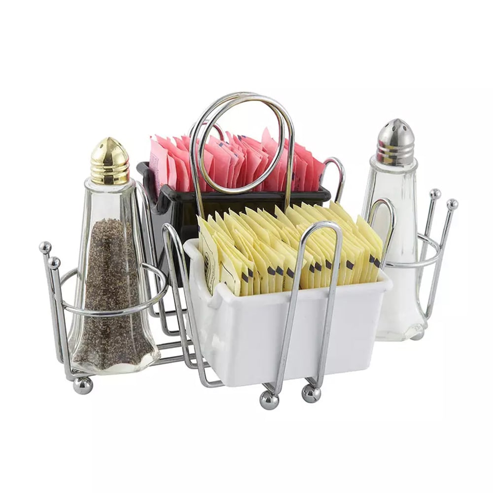 Winco WH1 4 Compartment Rectangular Condiment Caddy Chrome Plated Wire