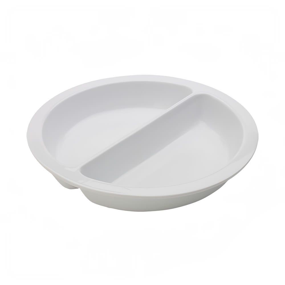 CookTek CT-103096 Round Split Pan Insert for 6.9 qt Chafer - Porcelain,  White