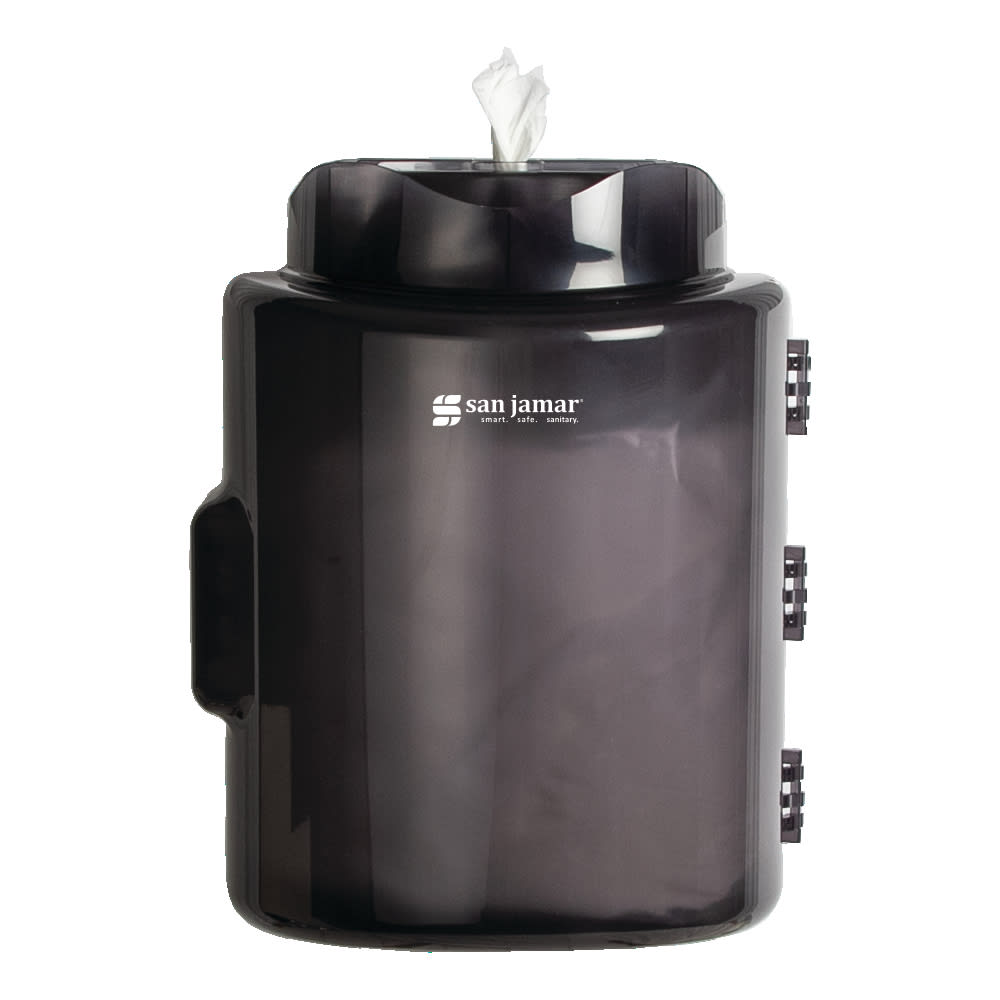 San Jamar T430TBK Wall Mount Wet Wipe Dispenser for 10"D Tall Roll Plastic, Black