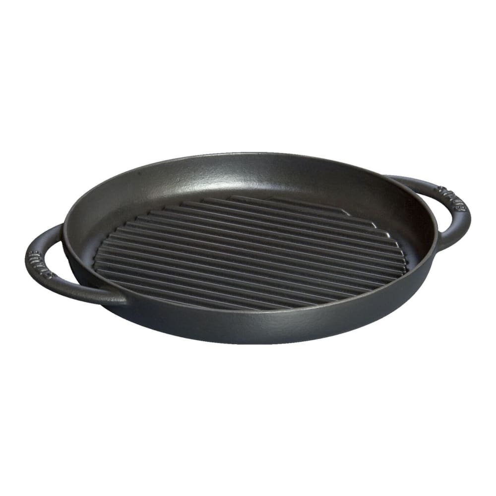 Staub 1203023 10" Round Grill Pan w/ Handles Enameled Cast Iron, Matte Black