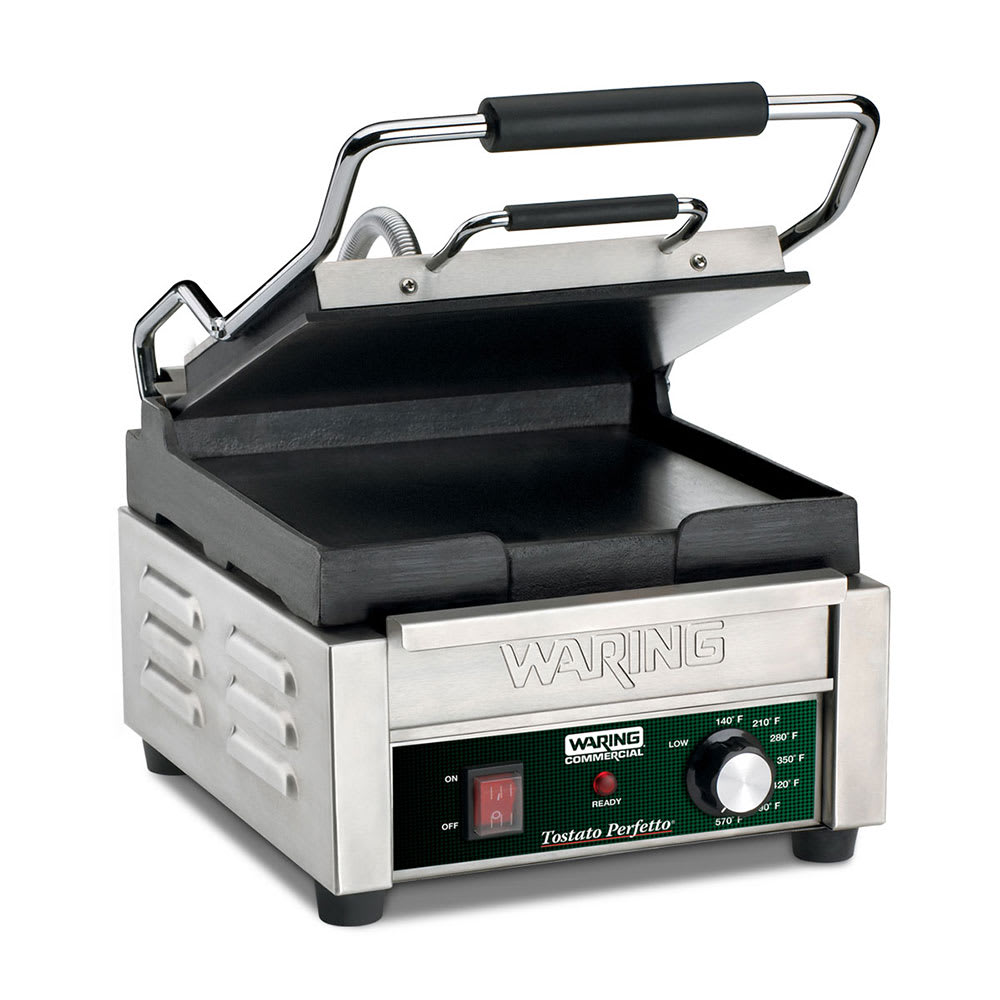 Waring WFG150 Single Commercial Panini Press w/ Cast Iron Smooth Plates