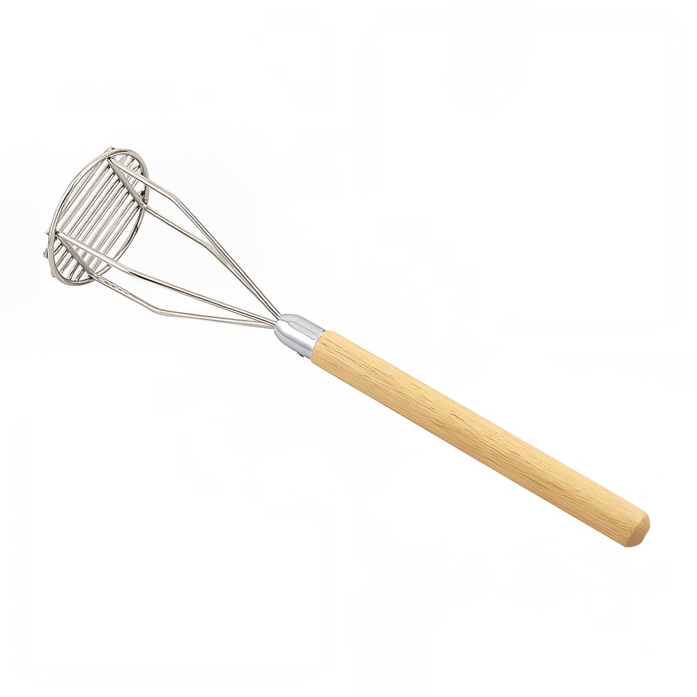 Thunder Group 18 Chrome Plated Square-Faced Potato Masher with Wood Handle