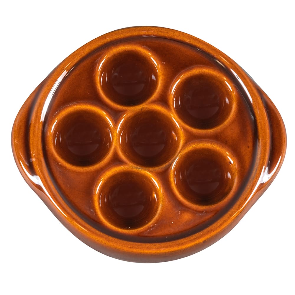 Browne 744046 5 3/10" Round Escargot Plate 6 Holes, Ceramic, Brown