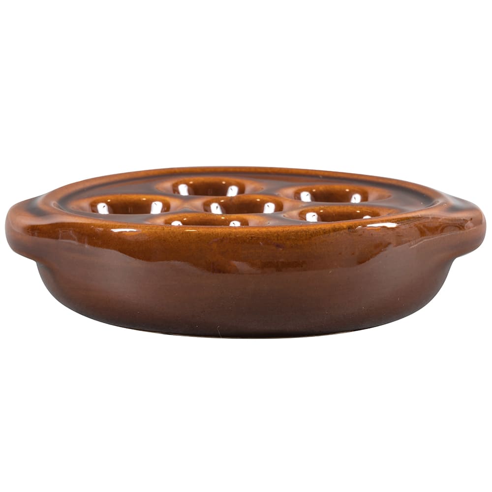 Browne 744046 5 1/4" Round Escargot Plate 6 Holes, Ceramic, Brown