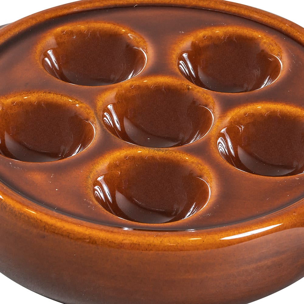 Browne 744046 5 3/10" Round Escargot Plate 6 Holes, Ceramic, Brown