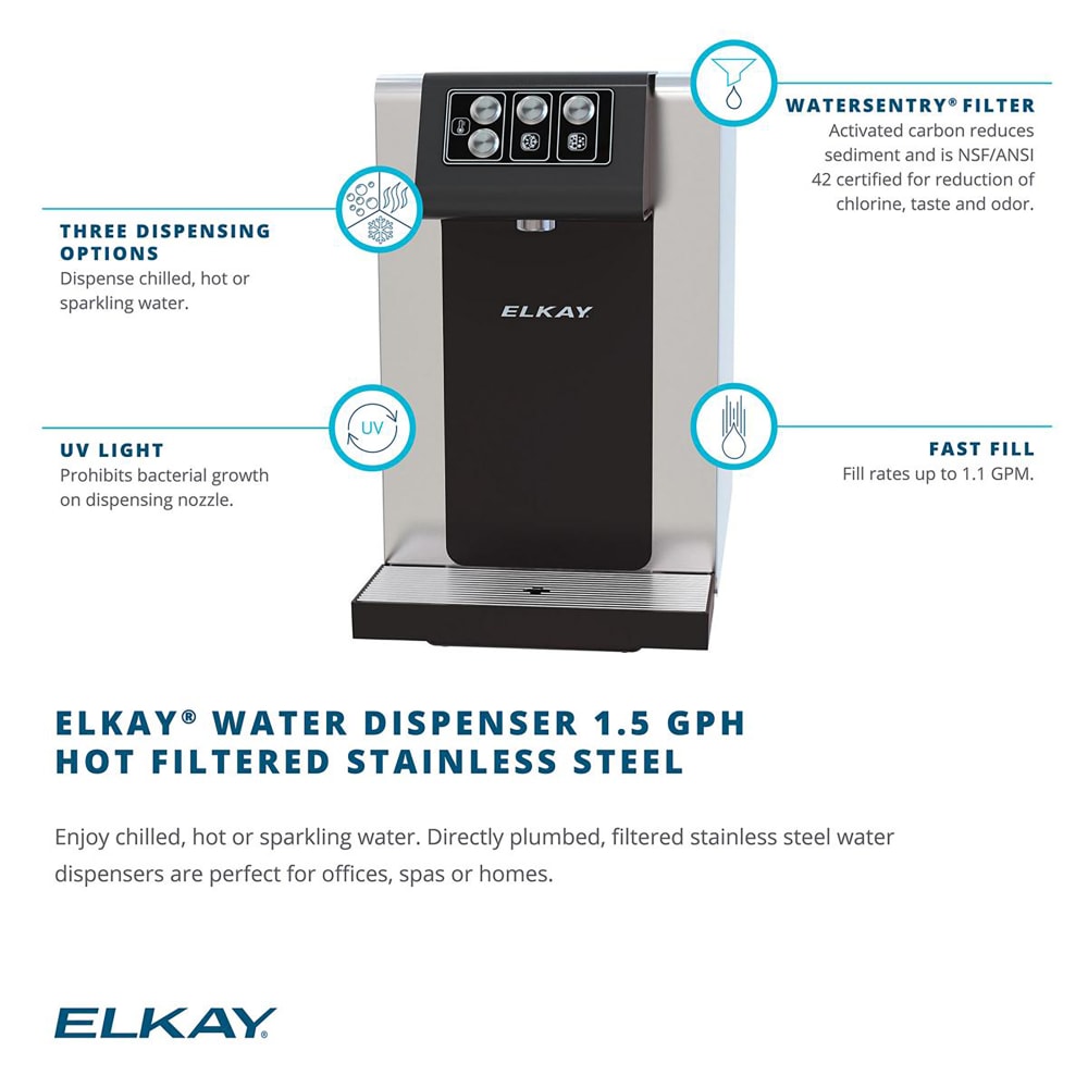 Elkay DSBSH130UVPC Countertop Hot & Chilled Water Dispenser 1.5 GPH, Filtered, 115v
