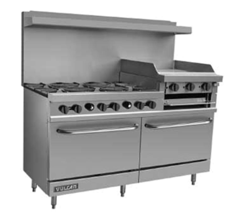 Vulcan V260 60" 6Burner Gas Range with Griddle, Liquid Propane