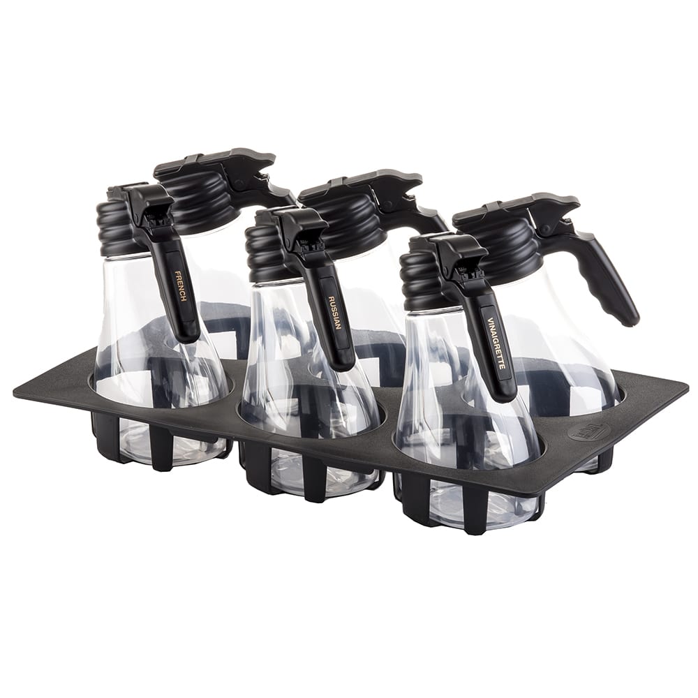 Tablecraft N481BK Salad Dressing Set w/ (6) Dispensers & Black Tray