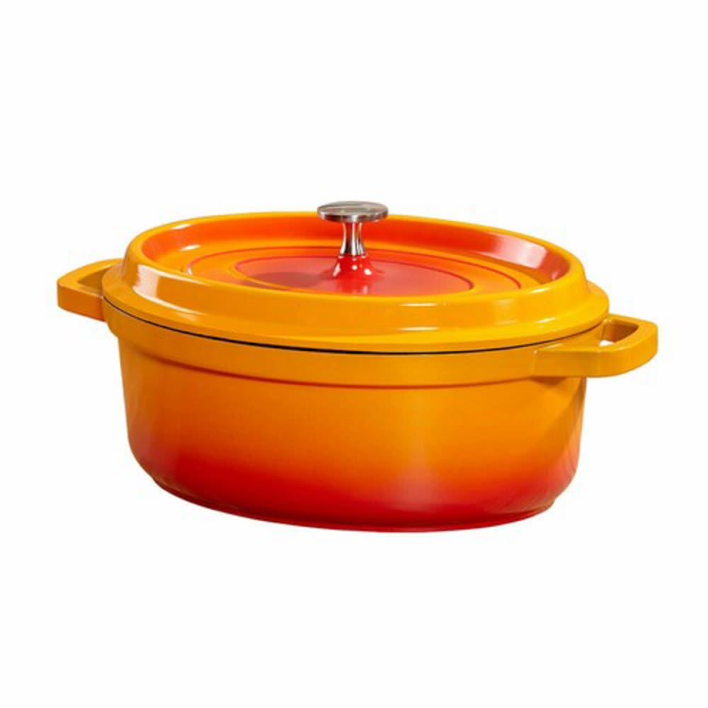 GET CA-009-Y/BK Heiss 3.5 Qt. Yellow Enamel Coated Cast Aluminum Oval Dutch  Oven with Lid