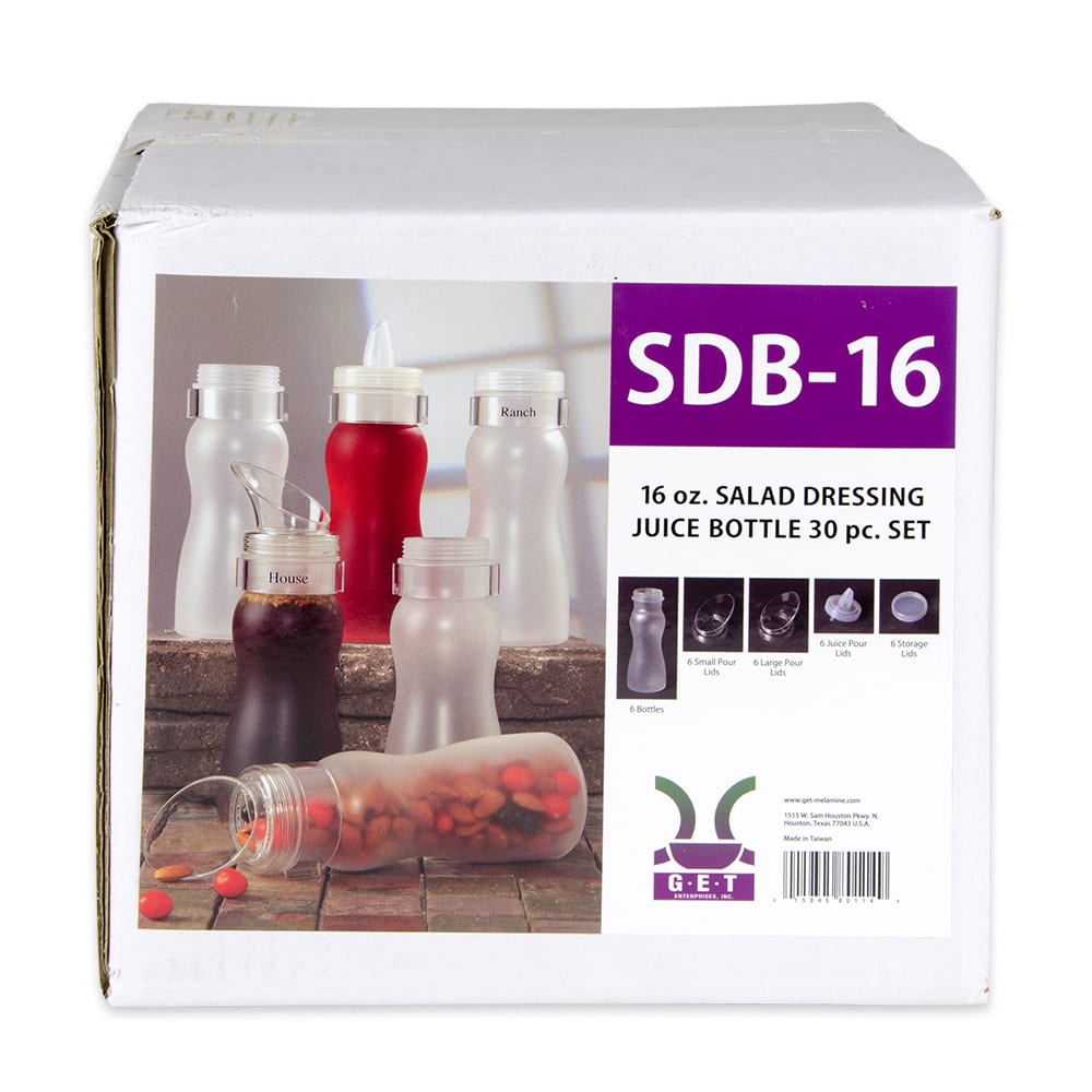 GET SDB-16 16 oz. Frosted Polycarbonate Salad Dressing / Juice Bottle and  Lid Set